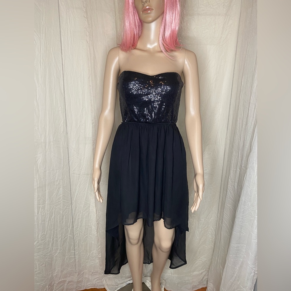 A’gaci black strapless sparkle high low dip hem dress szS
